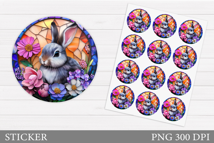 Cute Bunny Sticker Design. Bunny Flowers Sticker Printable