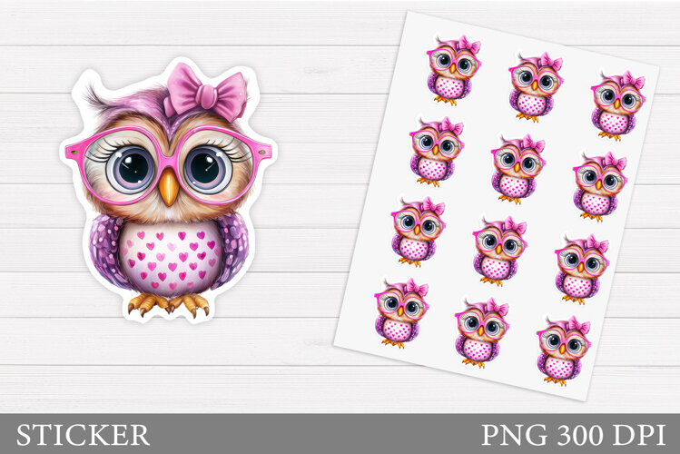 Cute Owl Sticker Design. Funny Owl Sticker Printable example image 1