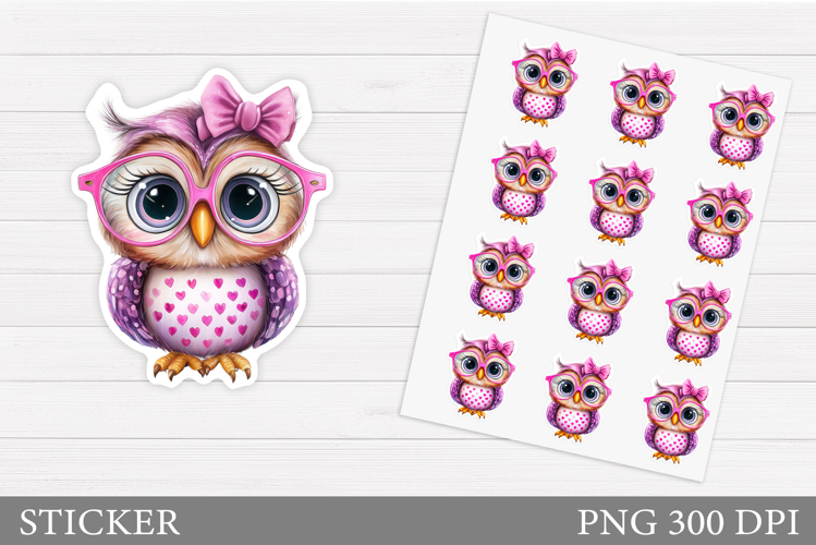 Cute Owl Sticker Design. Funny Owl Sticker Printable