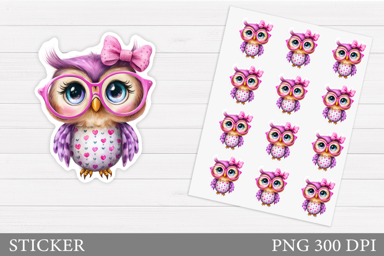 Cute Owl Sticker Design. Funny Owl Sticker Printable