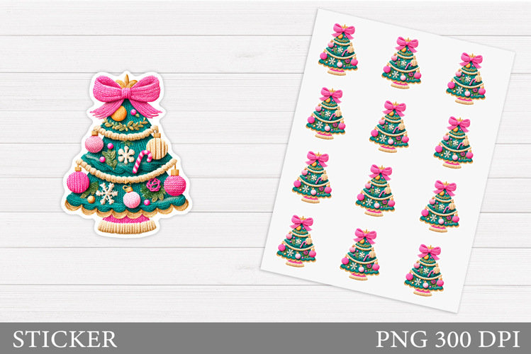 Crochet Christmas Tree Sticker. Christmas Sticker Printable