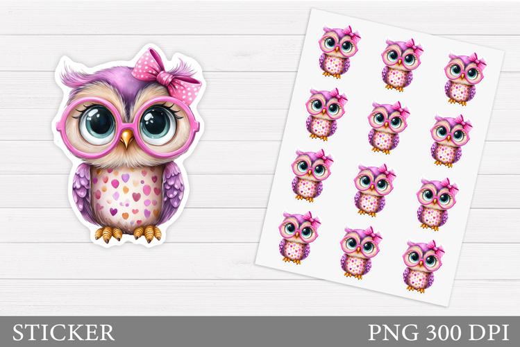 Cute Owl Sticker Design. Funny Owl Sticker Printable
