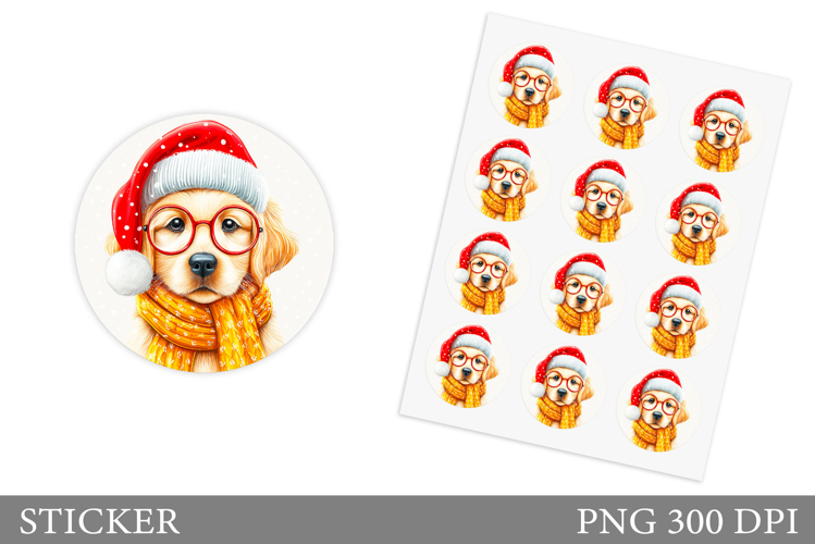 Christmas Dog Sticker Design. Christmas Sticker Printable