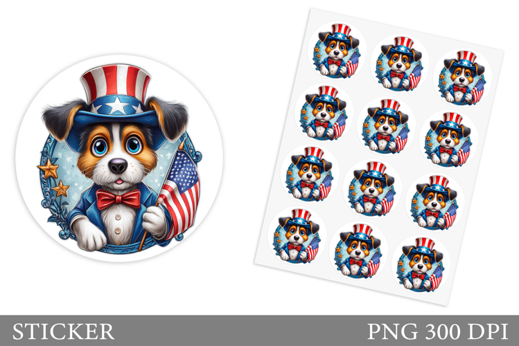 Patriotic Dog Sticker Design. Patriotic Sticker Printable