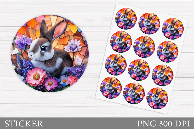 Cute Bunny Sticker Design. Bunny Flowers Sticker Printable