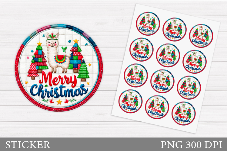 Cute Lama Sticker Design.Christmas Sticker Printable