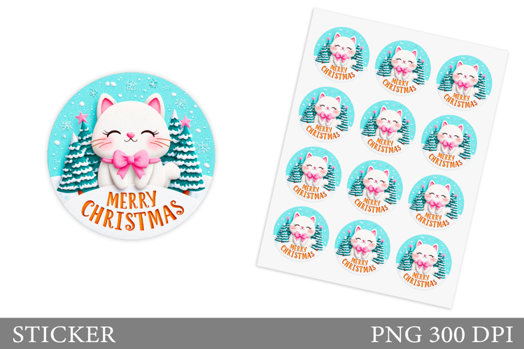 Christmas Cat Sticker Design. Christmas Sticker Printable