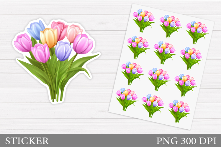 Tulips Sticker Design. Flowers Sticker Printable