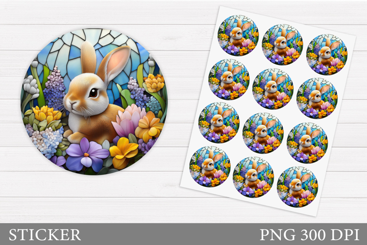 Cute Bunny Sticker Design. Bunny Flowers Sticker Printable
