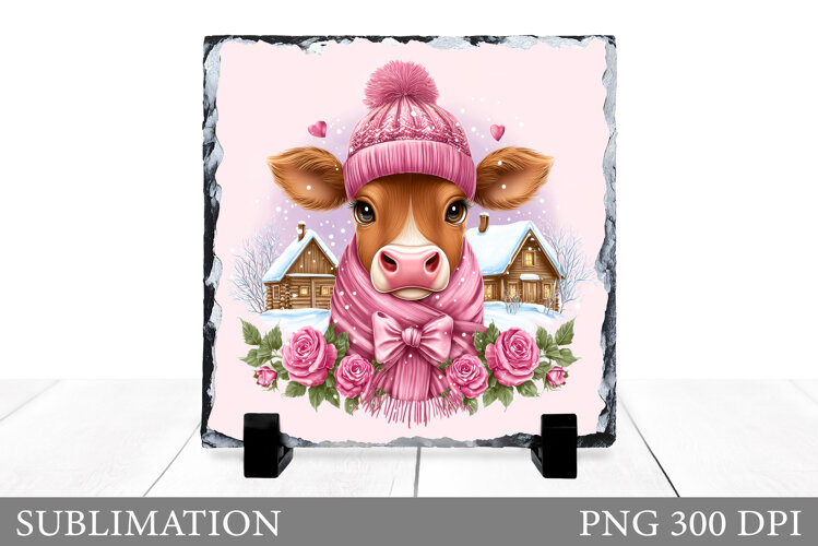 Christmas Cow Sublimation. Christmas Cow Slate Design example image 1
