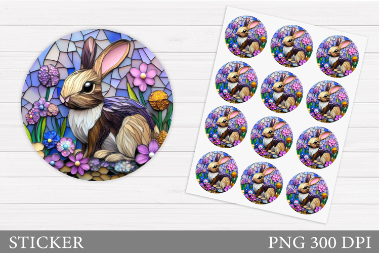 Cute Bunny Sticker Design. Bunny Flowers Sticker Printable