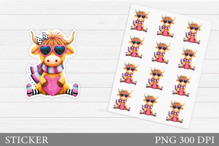 Valentines Cow Sticker Design. Valentines Sticker Printable