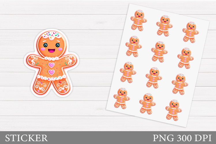 Cute Gingerbread Sticker. Christmas Sticker Printable