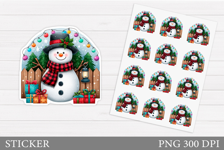 Cute Snowman Sticker Design. Christmas Sticker Printable