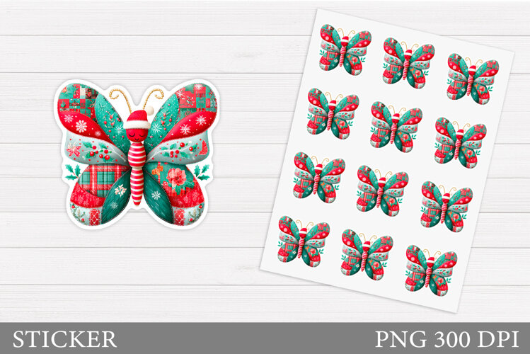 Christmas Butterfly Sticker. Christmas Sticker Printable example image 1