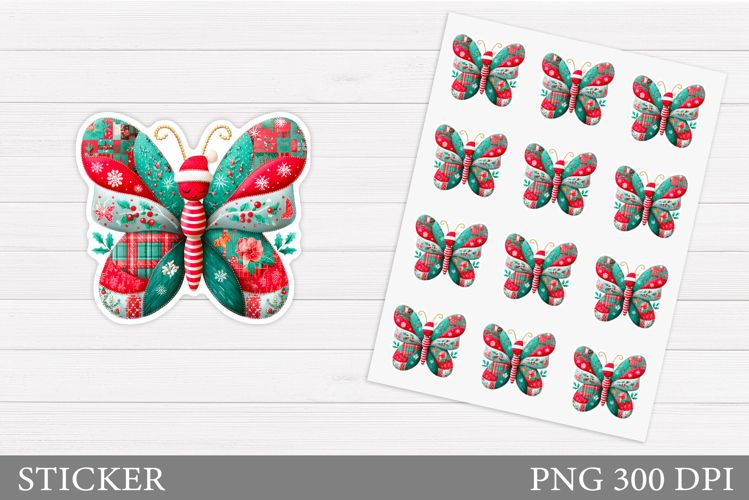 Christmas Butterfly Sticker. Christmas Sticker Printable
