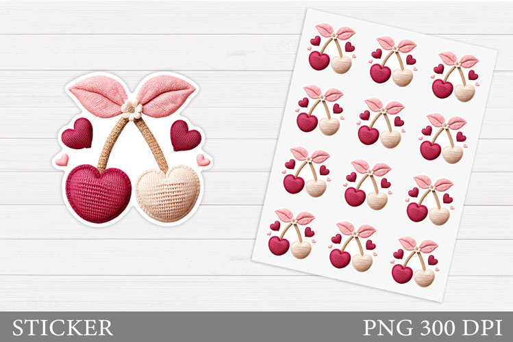 Coquette Crochet Cherry Sticker. Valentines Cherry Sticker