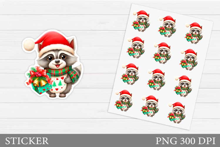 Christmas Raccoon Sticker. Christmas Sticker Printable