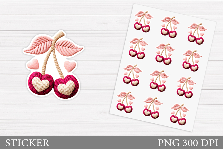 Coquette Crochet Cherry Sticker. Valentines Cherry Sticker
