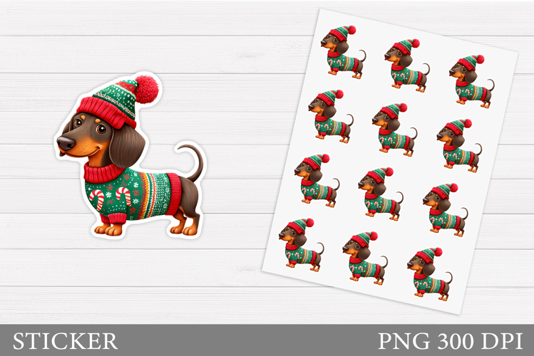 Christmas Dachshund Sticker. Christmas Sticker Printable