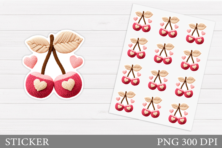 Coquette Crochet Cherry Sticker. Valentines Cherry Sticker