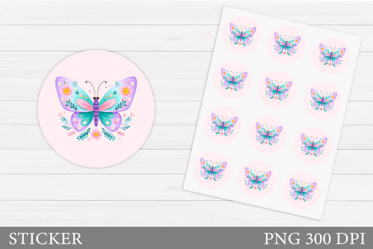 Cute Butterfly Sticker. Butterfly Flowers Sticker Printable