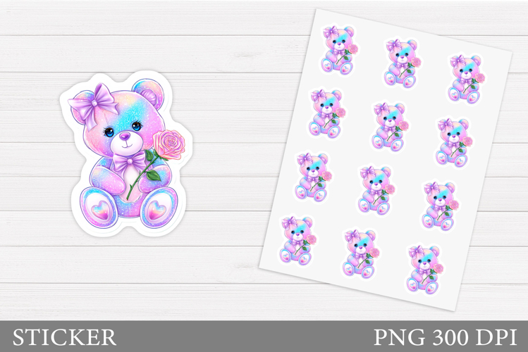 Valentines Bear Sticker Printable. Valentines Sticker Design