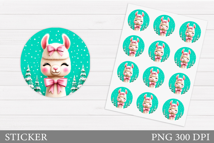 Cute Lama Sticker Design.Christmas Sticker Printable