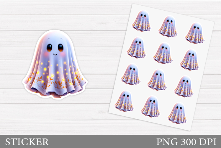 Cute Ghost Sticker Printable. Cute Halloween Sticker Design