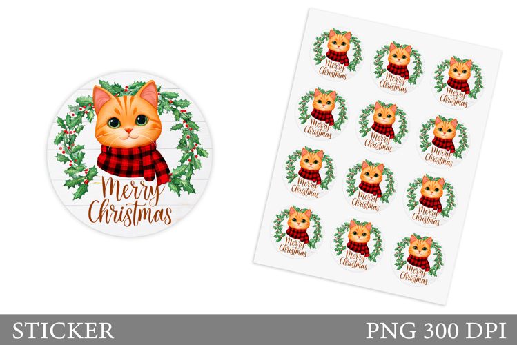 Christmas Cat Sticker Design. Christmas Sticker Printable