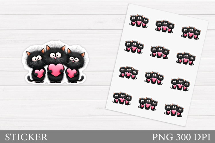 Valentines Cat Sticker Design. Valentines Sticker Printable
