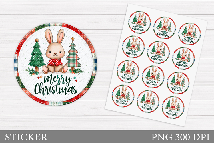 Christmas Bunny Sticker Design. Christmas Sticker Printable