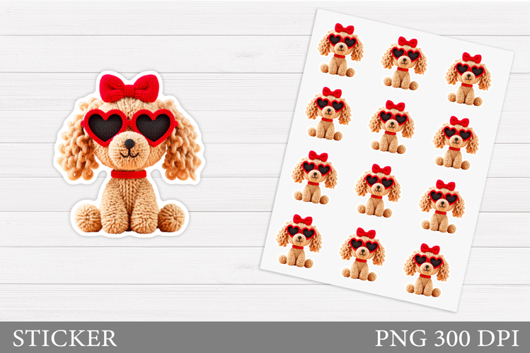 Crochet Dog Sticker Design. Valentines Sticker Printable
