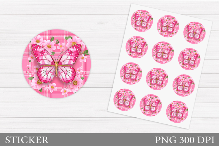 Floral Butterfly Sticker. Butterfly Flowers Sticker Design