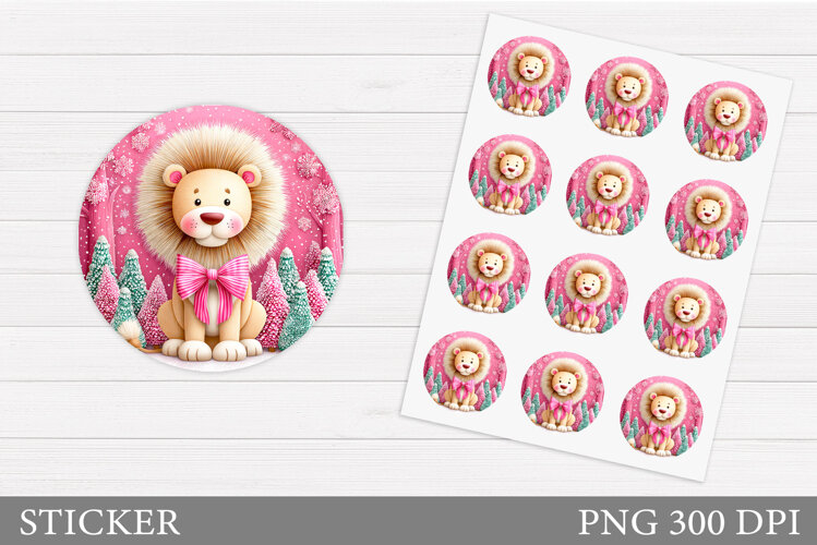 Christmas Lion Sticker Design. Christmas Sticker Printable example image 1