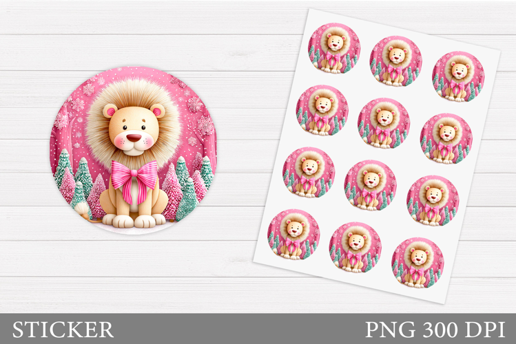Christmas Lion Sticker Design. Christmas Sticker Printable