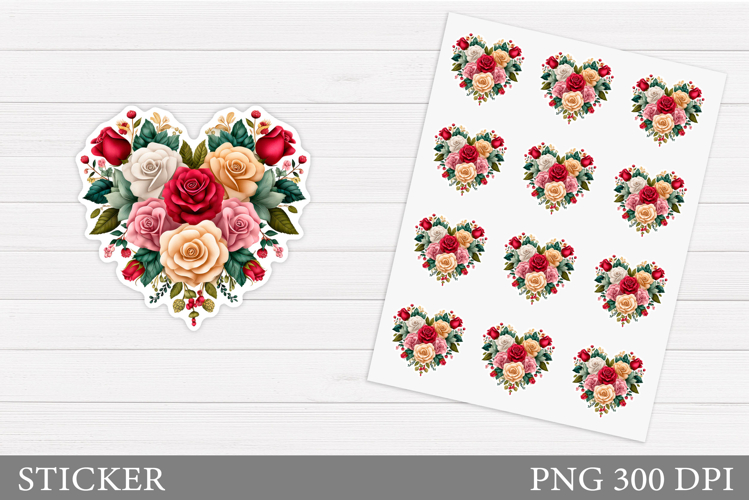 Floral Heart Sticker Printable. Valentines Sticker Design