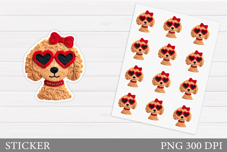 Crochet Dog Sticker Design. Valentines Sticker Printable