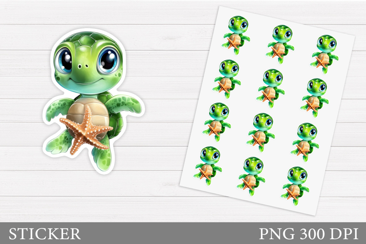 Cute Turtle Sticker Design. Sea Turtle Sticker Printable