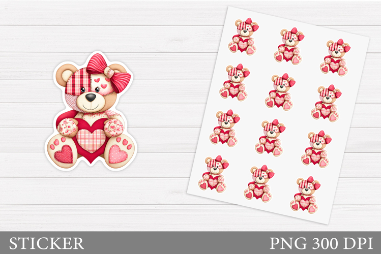 Valentines Bear Sticker Design. Valentines Sticker Printable