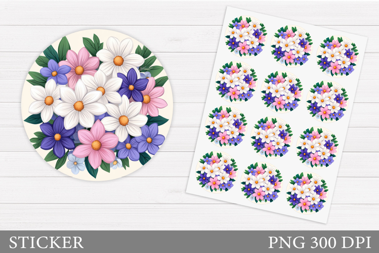 Daisy Flowers Sticker Design. Floral Sticker Printable