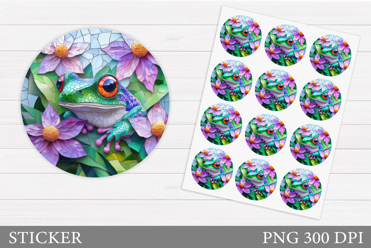 Cute Frog Sticker Design. Frog Flowers Sticker Printable