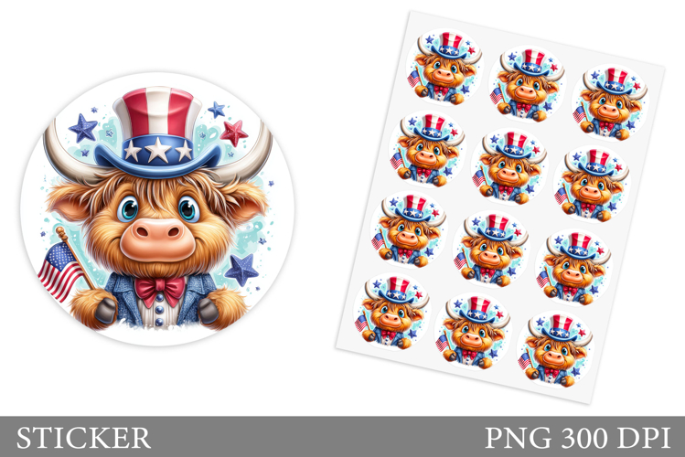Patriotic Cow Sticker Design. Patriotic Sticker Printable