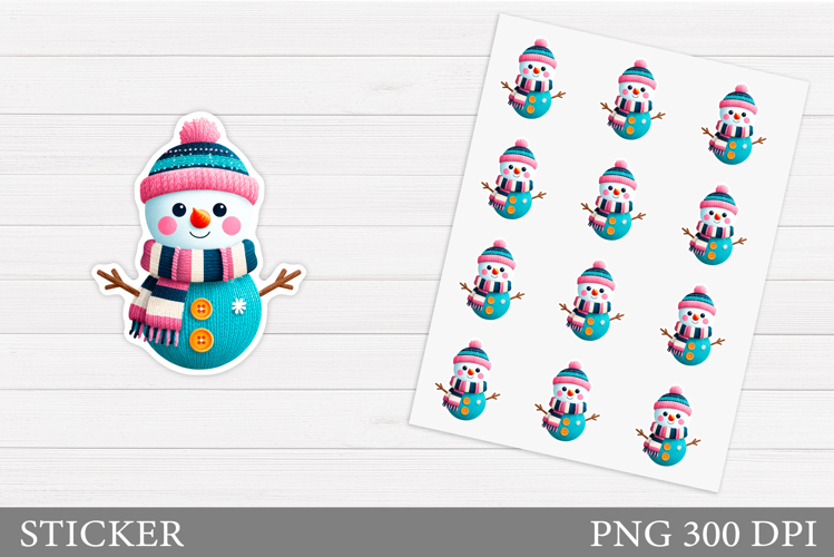 Crochet Snowman Sticker. Christmas Sticker Printable