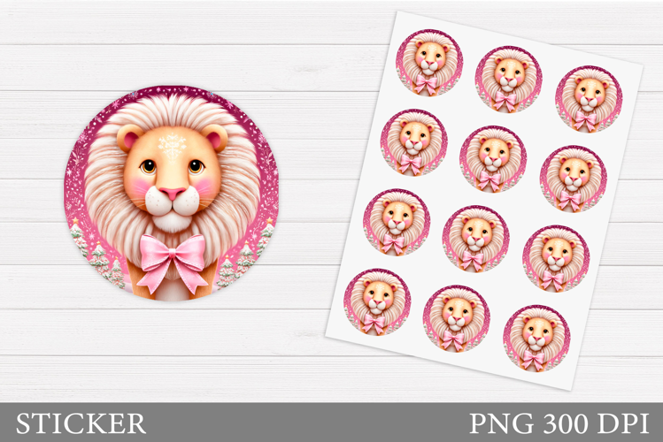 Christmas Lion Sticker Design. Christmas Sticker Printable