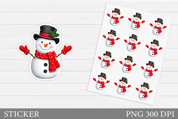 Cute Snowman Sticker Design. Christmas Sticker Printable