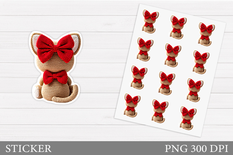 Crochet Cat Sticker Design. Cat Sticker Printable