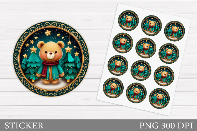 Christmas Bear Sticker Design. Christmas Sticker Printable