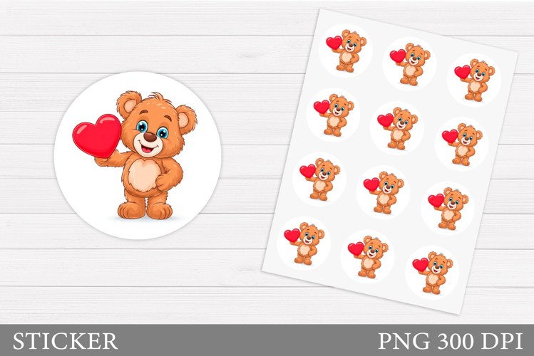 Cute Bear Sticker Design. Valentines Bear Sticker Printable