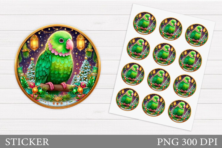 Christmas Parrot Sticker Design. Christmas Sticker Printable example image 1